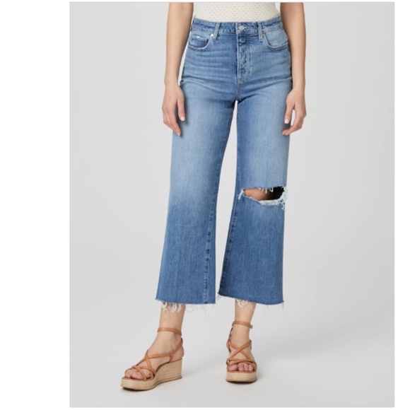 PAIGE ANESSA COVERED BUTTON & RAW HEM WIDE LEG LILAH DESTRUCTED - Picture 2 of 11